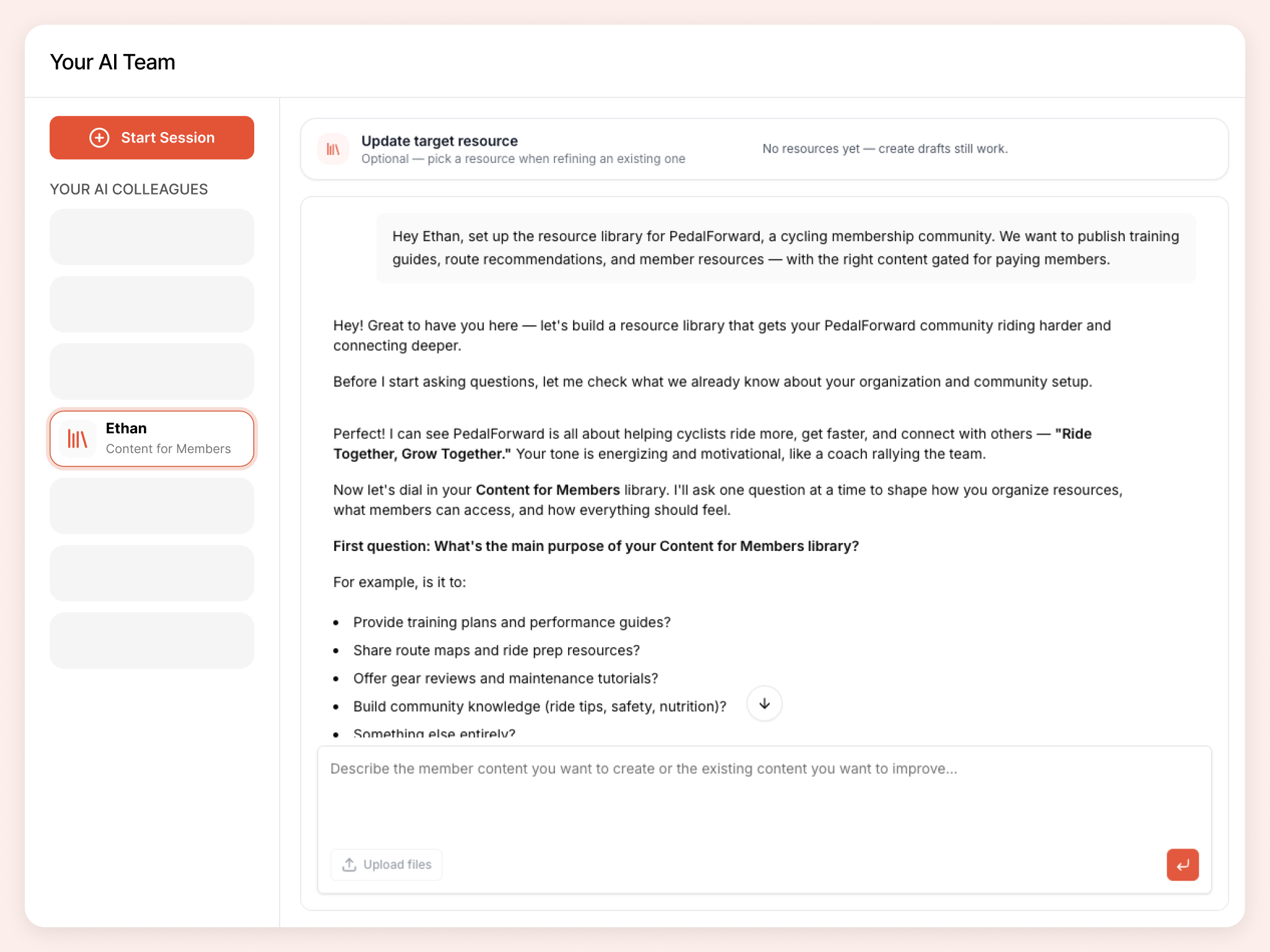 Collaborate with Ethan to plan member resources